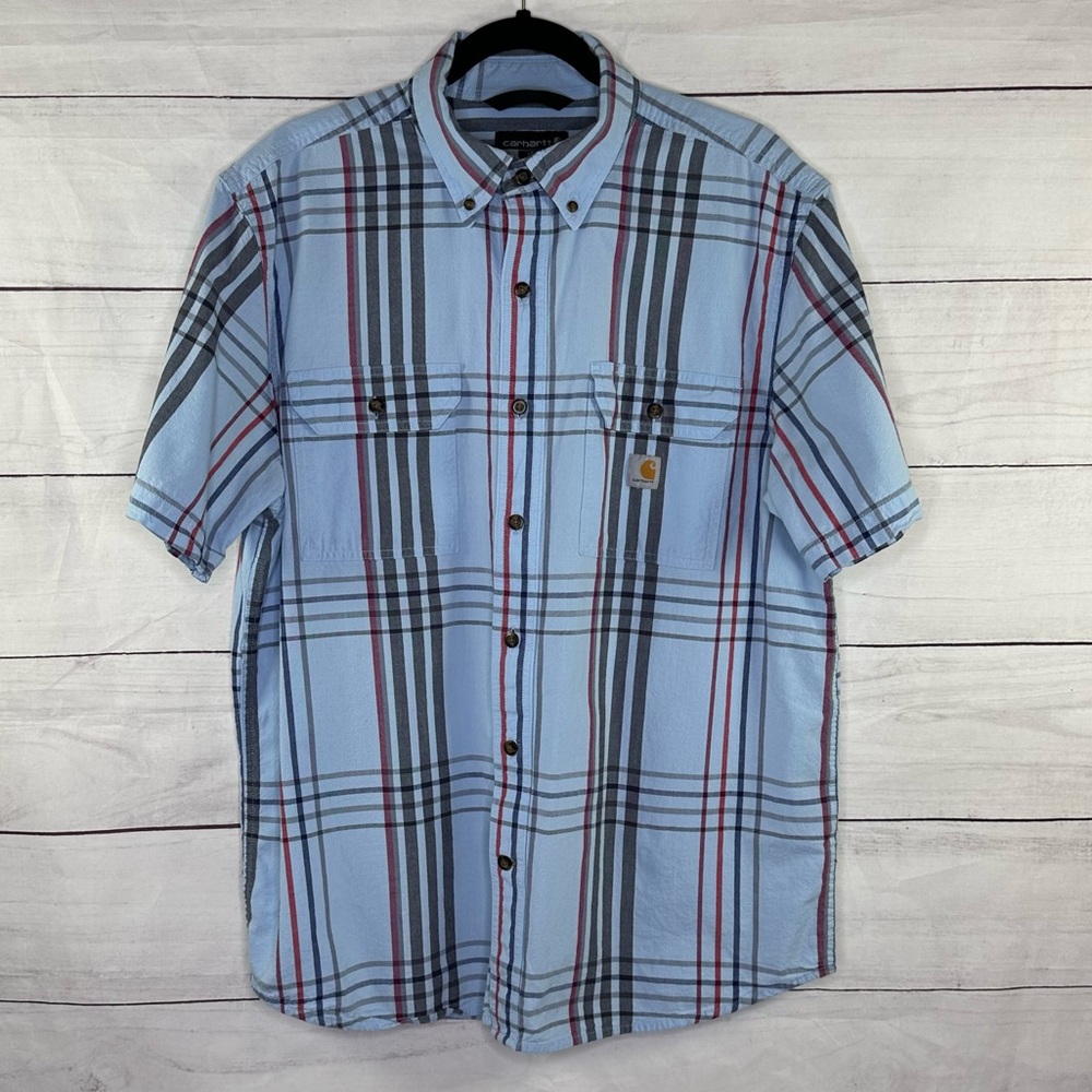 Carhartt Mens Blue Plaid Button Down Loose Fit Shirt‎ Size L